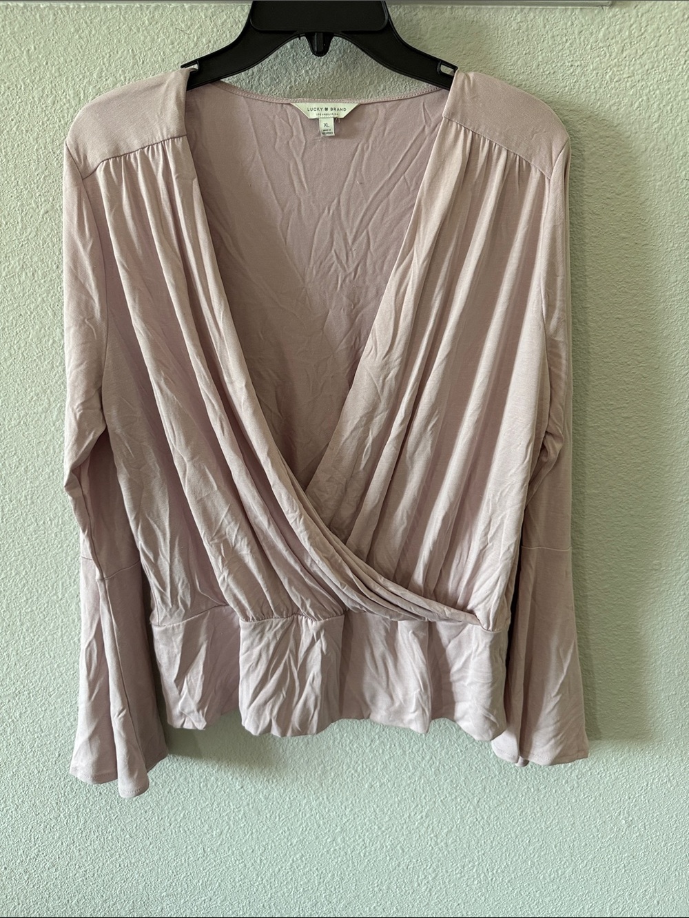 Lucky Brand Dusty Rose Wrap-Front Long Sleeve Top